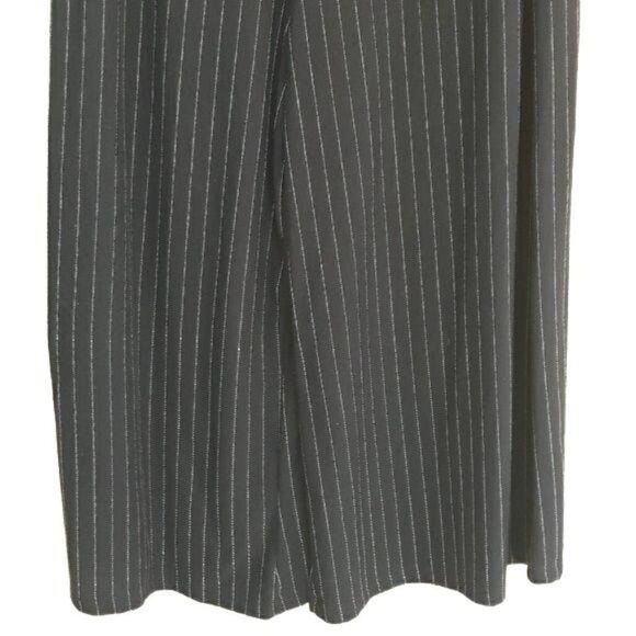 Larry Levine Pants Gaucho Stretch Cropped Wide Leg Pull On Striped Black Sz M - Picture 6 of 8